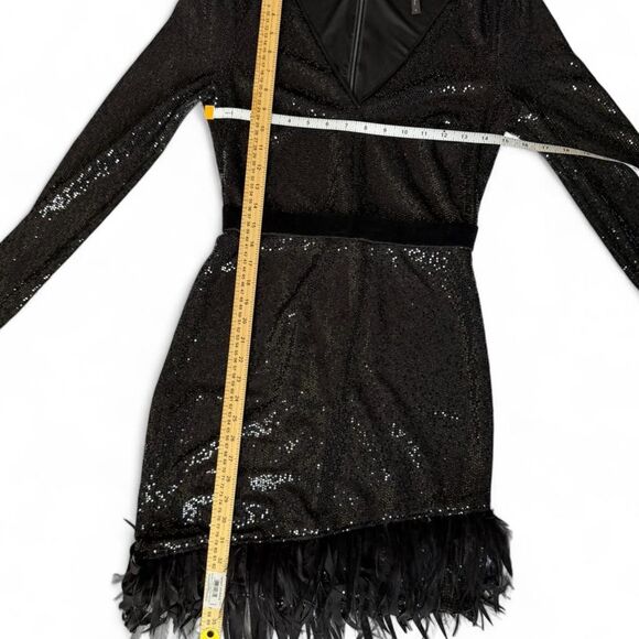 BCBG Maxazria Black Sequin and Feather Cocktail Dress Size S - Picture 10 of 10